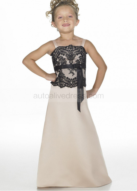 Black Lace Champagne Satin Stylish Junior Bridesmaid Dress